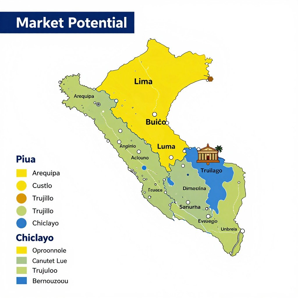 Mapa de Perú mostrando oportunidades de mercado en diferentes ciudades