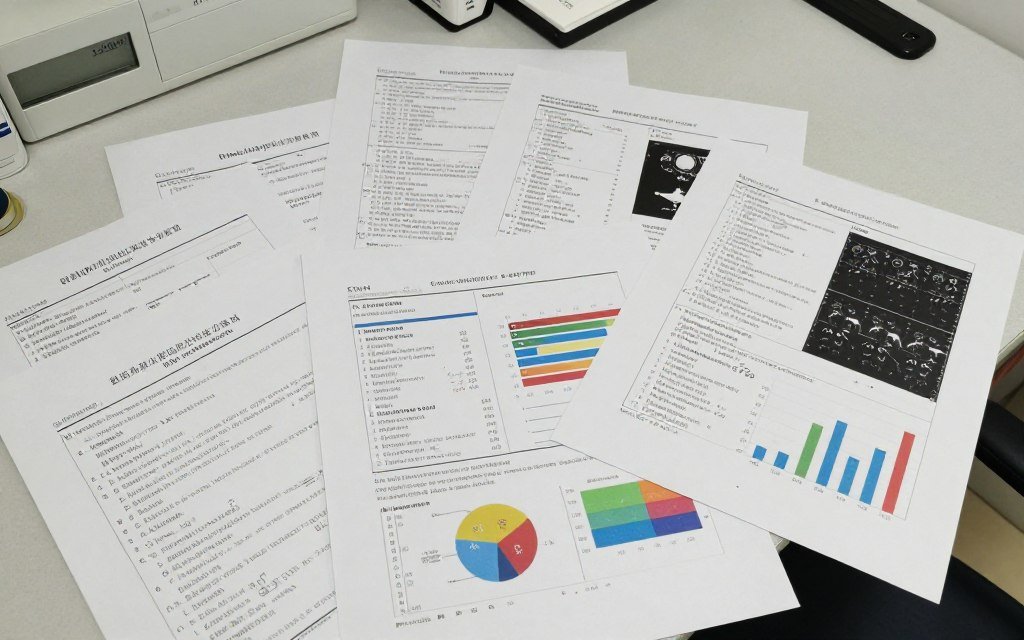 Múltiples reportes impresos del analizador cuántico mostrando diferentes sistemas corporales