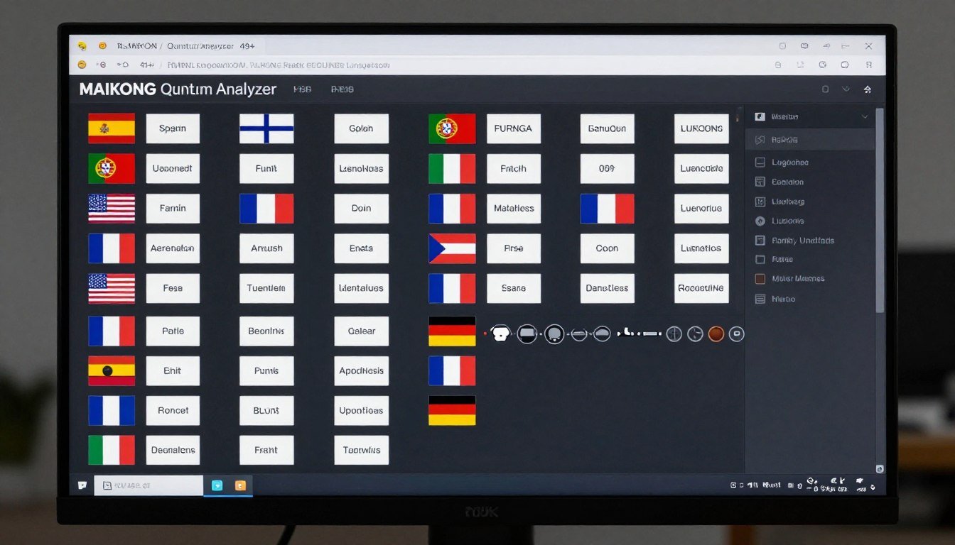 Pantalla de software analizador cuantico con selección de idiomas disponibles