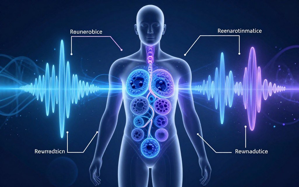 Principio de funcionamiento del analizador cuantico mostrando ondas electromagnéticas celulares