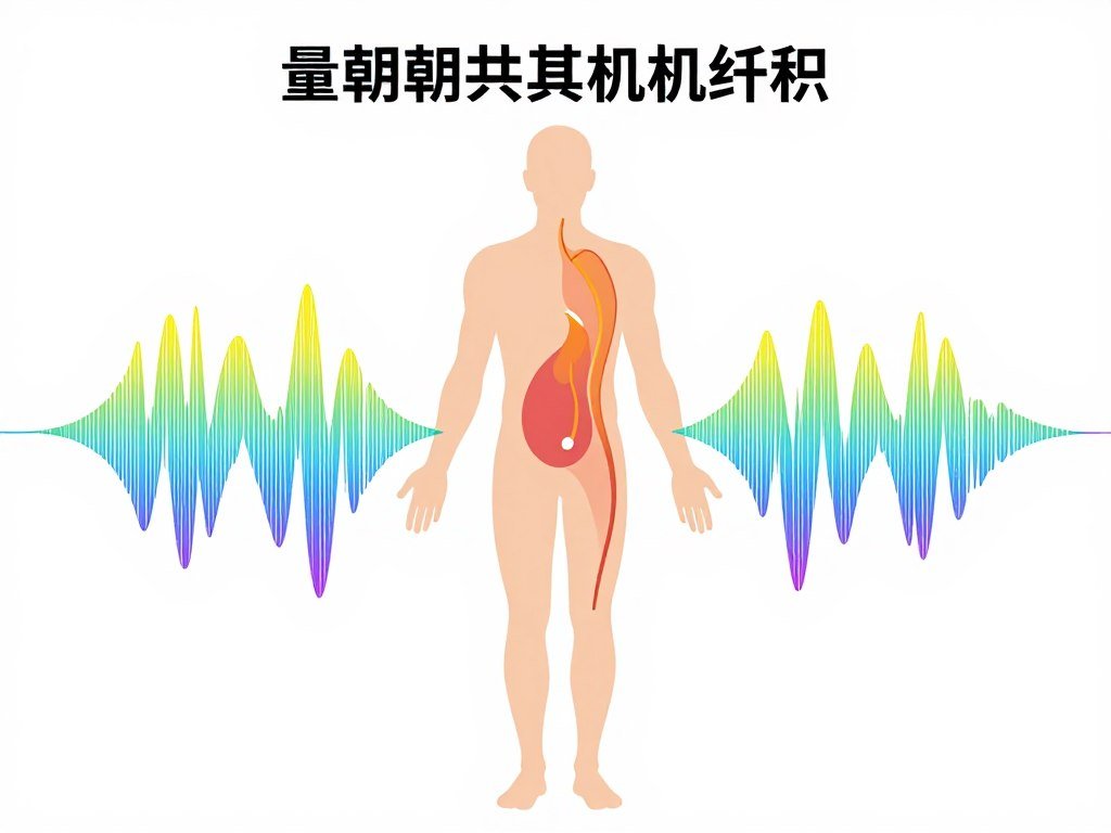 Principio de funcionamiento del analizador cuántico mostrando ondas electromagnéticas del cuerpo