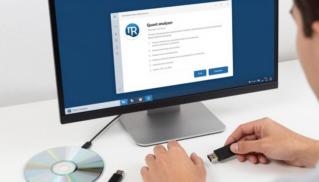 Proceso de instalación del software mostrando conexión USB y configuración inicial