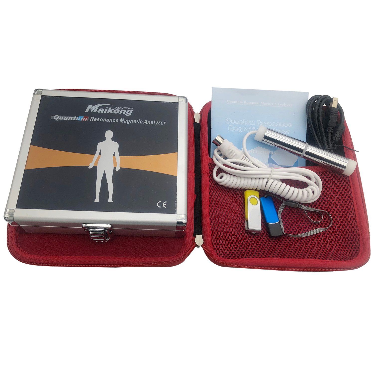 Profesional de salud interpretando resultados de analizador cuántico en clínica peruana