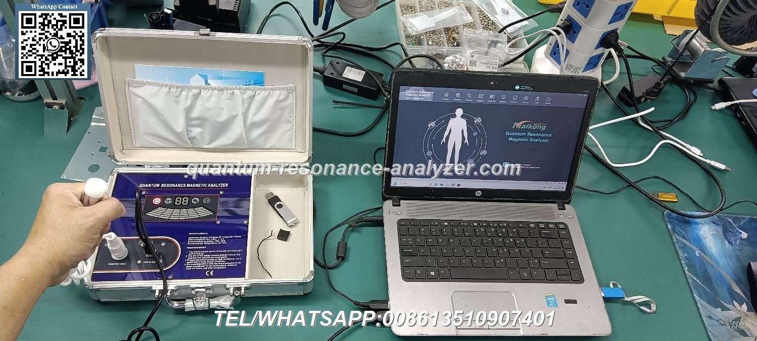 Analizador cuántico conectado computadora Windows mostrando compatibilidad software