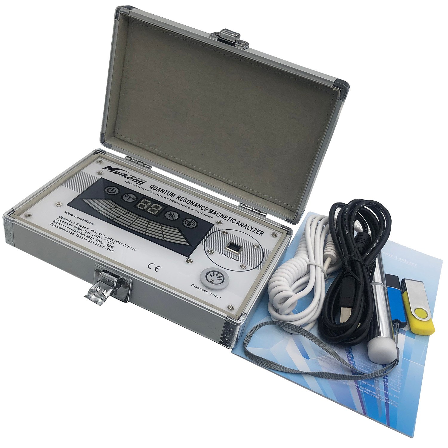 Sensor manual del analizador cuántico siendo sostenido correctamente durante análisis