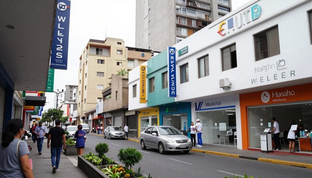 Múltiples centros de salud ofreciendo análisis cuántico en distrito comercial peruano