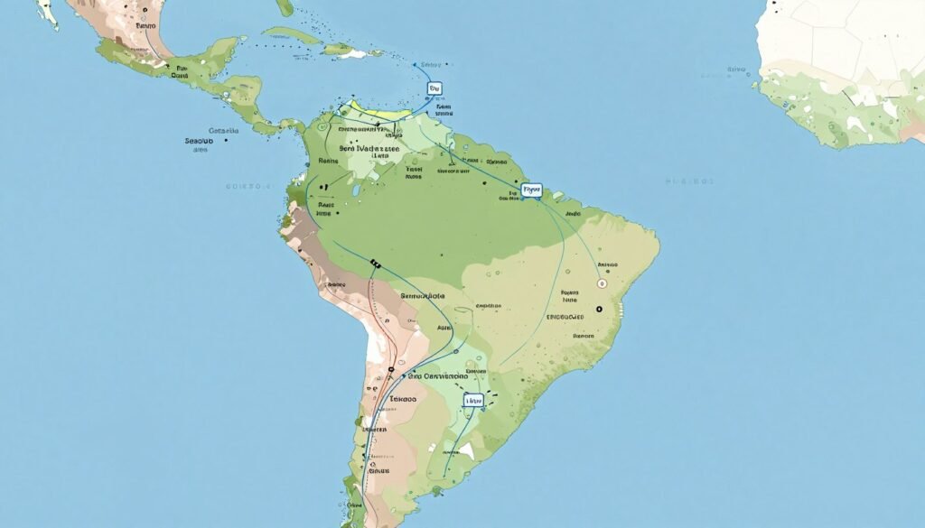 Mapa comparativo de rutas de envío entre México y Perú para equipos médicos